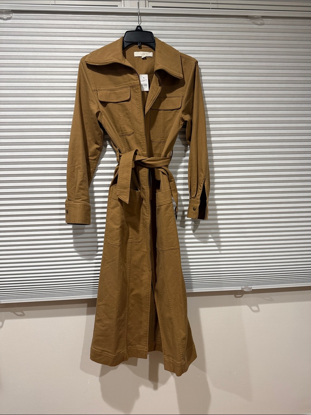 Loft size XS Tan Utility dress or overcoat with Waist Tie